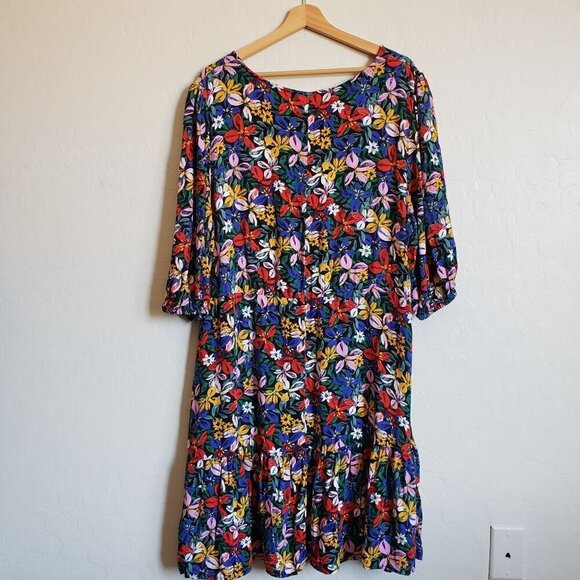 Eloquii Knot Front V-Neck Floral Flounce Dress Island Garland Sz Women's 20 Plus - Picture 7 of 10